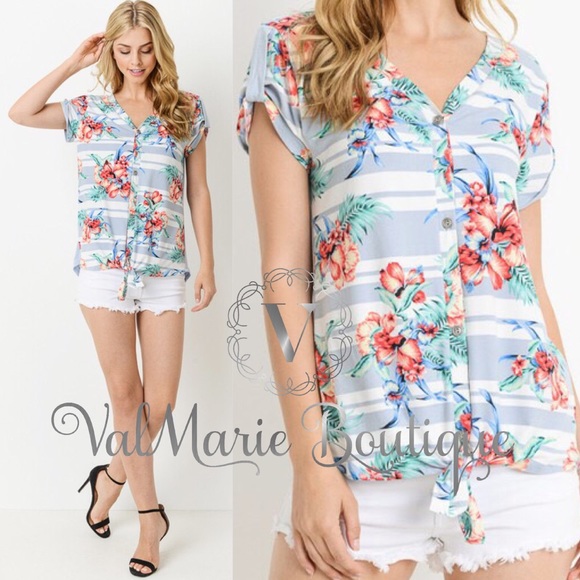ValMarie Tops - Brushed Floral knot front top